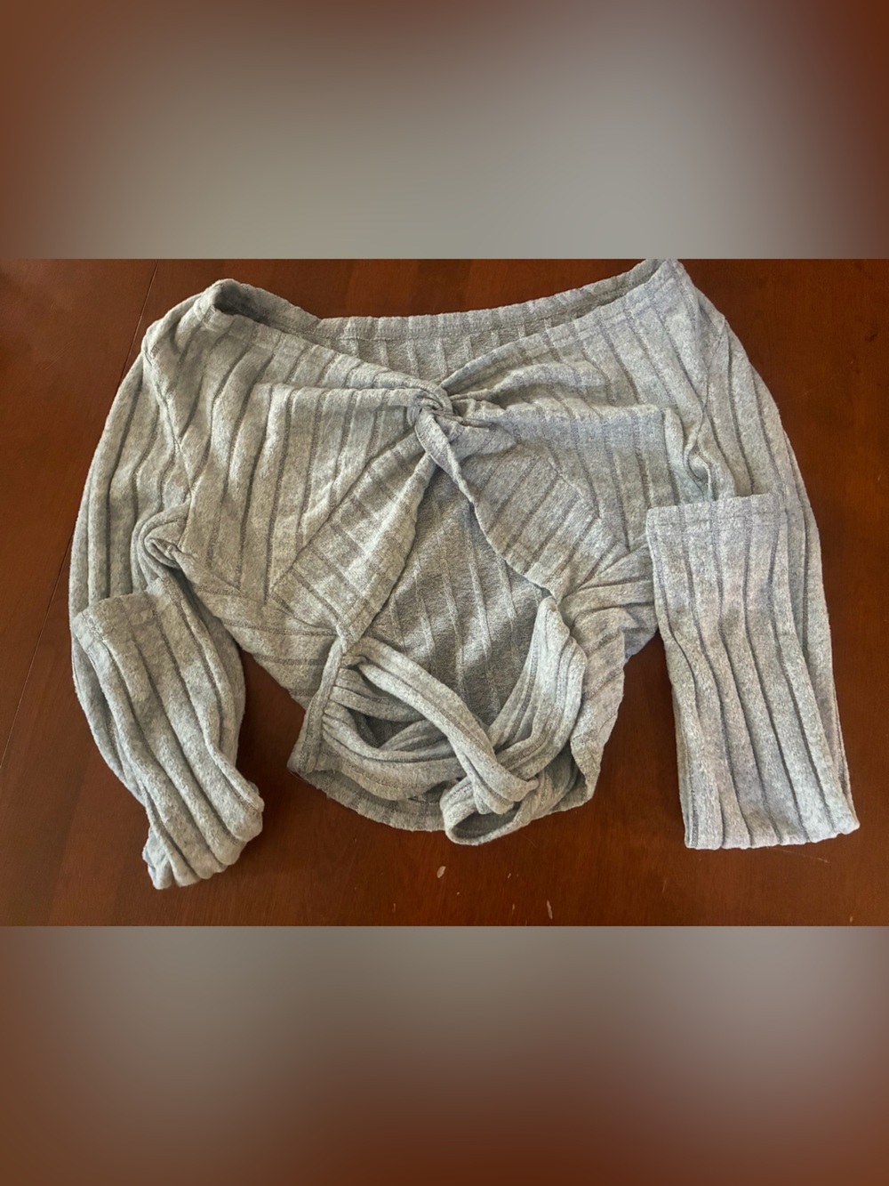 SHEIN Gray Ribbed Tie-Front Cropped Sweater